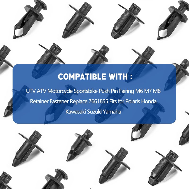 Xislet 120 قطعة مشابك بلاستيكية للفيندر مسامير هيكل متوافقة مع UTV ATV دراجة نارية رياضية دبابيس دفع غلاف M6 M7 M8 مثبت بديل 7661855 تناسب بولاريس هوندا سوزوكي ياماها - Image 2